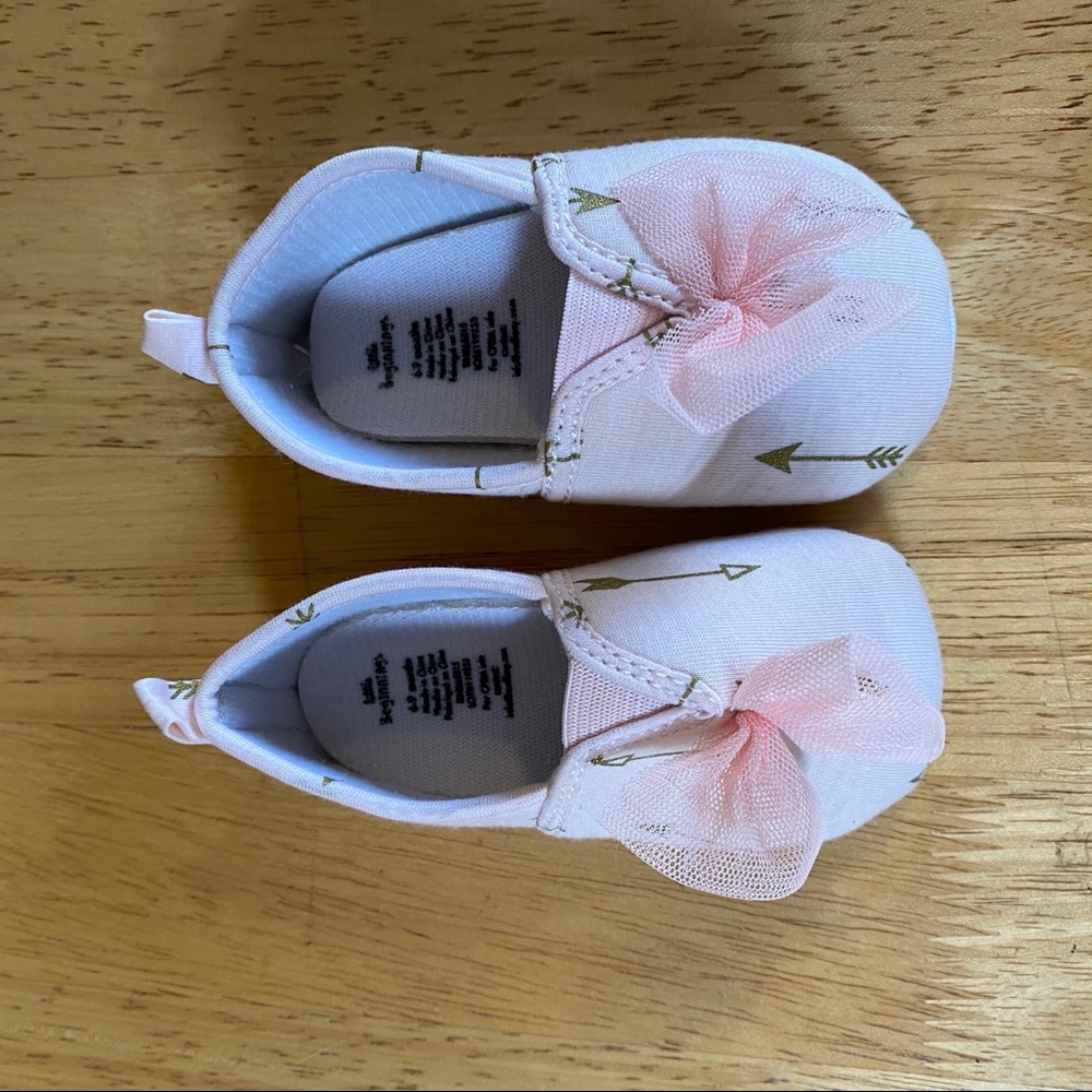 Little Beginnings Pink Gold Bow Arrow Flat Shoes